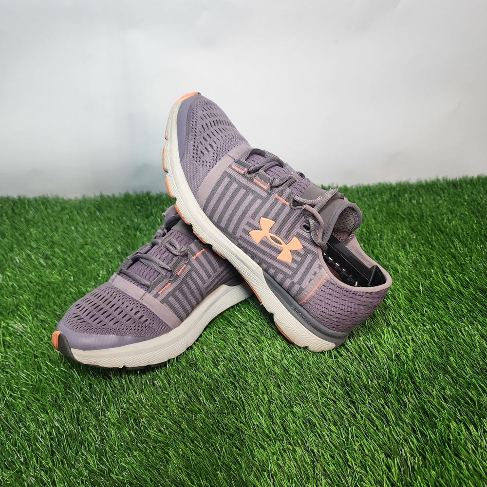 Under Armour Charged Fortis Purple Orange Mesh Running Shoes Sneakers Womens 9